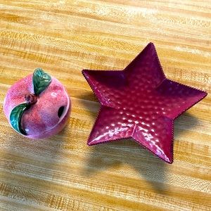 Ceramic apple with removable lid and a red medal star platter.